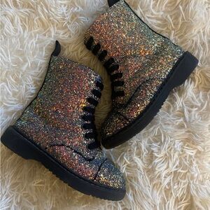 Iridescent Glittered Combat Boots